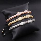 Stainless Steel Beads CZ Pave Leopard Charm Bracelet