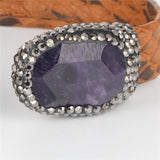 Brown Leather Purple Semi Precious Bead Cuff Bangle Bracelet