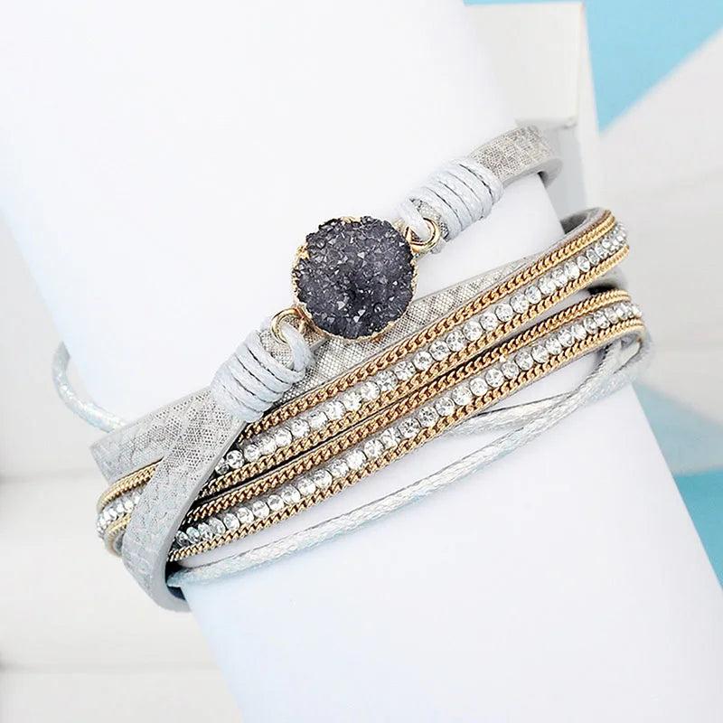 Braided Leather Bracelets Multi-Layer Women Stone Charm Wrap