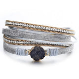 Braided Leather Bracelets Multi-Layer Women Stone Charm Wrap