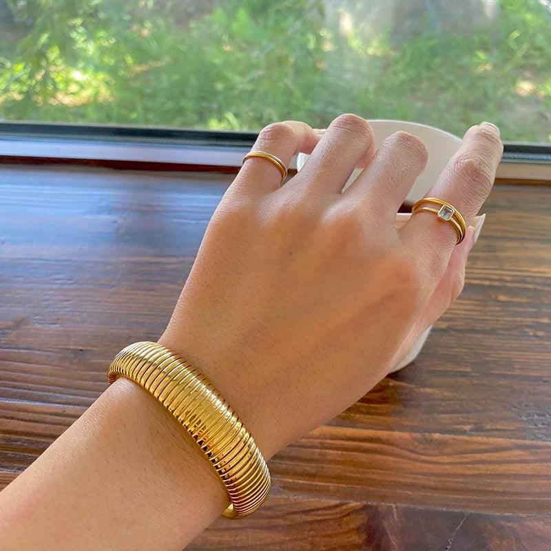 Wide Spring Bangles Stainless Steel Bold Thick Bangles