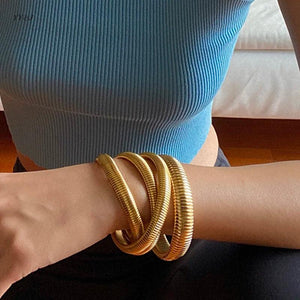 Wide Spring Bangles Stainless Steel Bold Thick Bangles