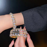 Geometric Zircon Crystal Bracelet Pearl Cuff Bracelet for Women
