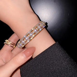Geometric Zircon Crystal Bracelet Pearl Cuff Bracelet for Women