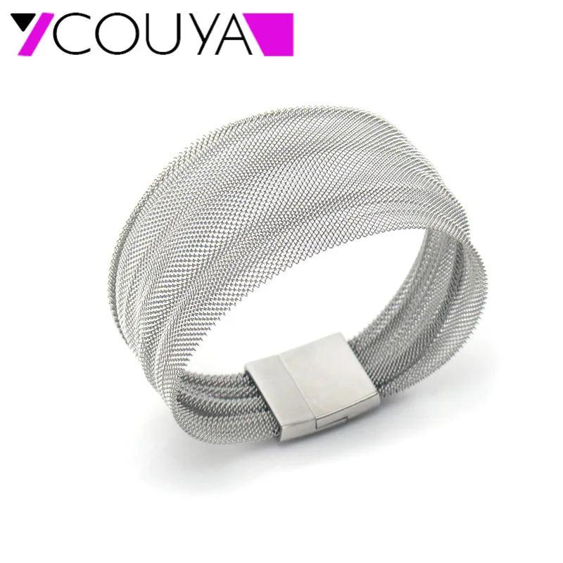 Wide Silver Mesh Bracelet for Women