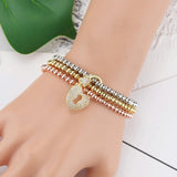 Crown Heart Lock Charms Beads Bracelet for Women