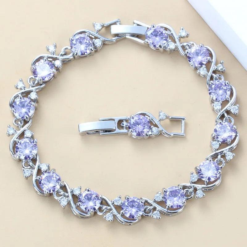 Purple Crystal Silver Bracelet Health Jewelry for Women