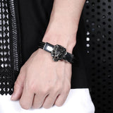 Men's Braided Leather Bracelet with Stainless Steel Lion Head - Punk Style
