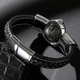 Men's Braided Leather Bracelet with Stainless Steel Lion Head - Punk Style