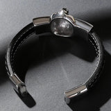 Men's Braided Leather Bracelet with Stainless Steel Lion Head - Punk Style