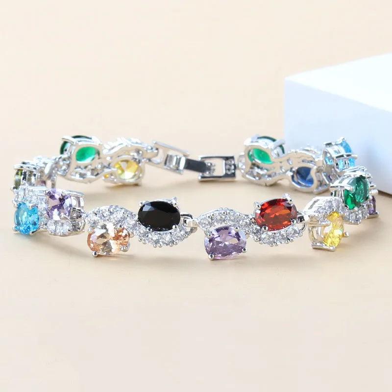 8-Color CZ Link Chain Bracelet Women Wedding Dress Costume
