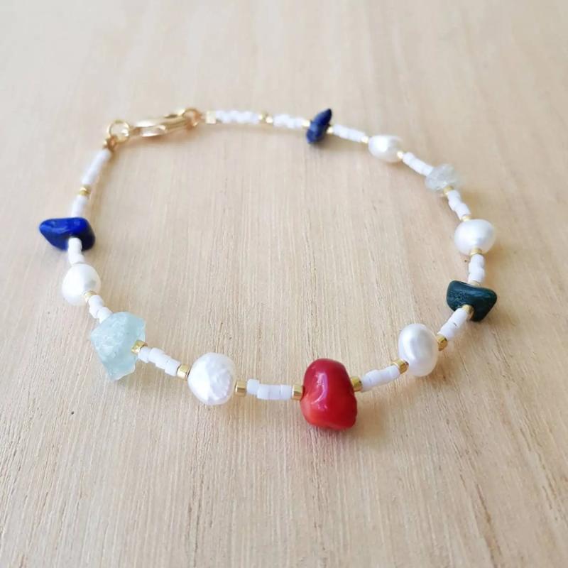 Seed Pearl Bracelet Sterling Silver Rice Pearl Link Chain Bracelet