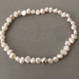 Seed Pearl Bracelet Sterling Silver Rice Pearl Link Chain Bracelet