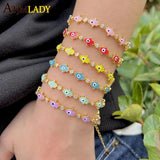 Pink Enamel Hamsa Hand Charm Tennis Chain Bracelet
