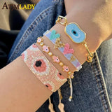 Pink Enamel Hamsa Hand Charm Tennis Chain Bracelet