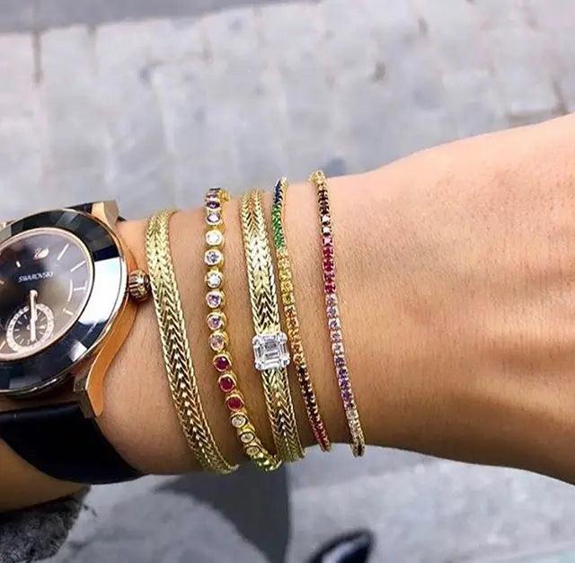 Colorful Round Rainbow Charm CZ Slider Bracelet