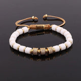 Natural Stone Beads CZ Pave Charm Macrame Bracelet
