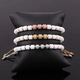 Natural Stone Beads CZ Pave Charm Macrame Bracelet