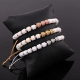 Natural Stone Beads CZ Pave Charm Macrame Bracelet