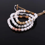 Natural Stone Beads CZ Pave Charm Macrame Bracelet