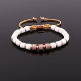 Natural Stone Beads CZ Pave Charm Macrame Bracelet