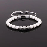 Natural Stone Beads CZ Pave Charm Macrame Bracelet