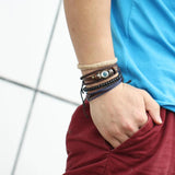 European American Retro Eyes Leather Beaded Bracelet Men's Bracelet