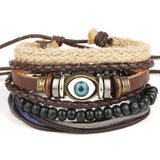 European American Retro Eyes Leather Beaded Bracelet Men's Bracelet