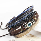 European American Retro Eyes Leather Beaded Bracelet Men's Bracelet