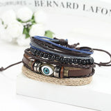 European American Retro Eyes Leather Beaded Bracelet Men's Bracelet