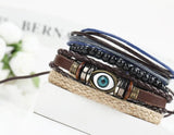 European American Retro Eyes Leather Beaded Bracelet Men's Bracelet