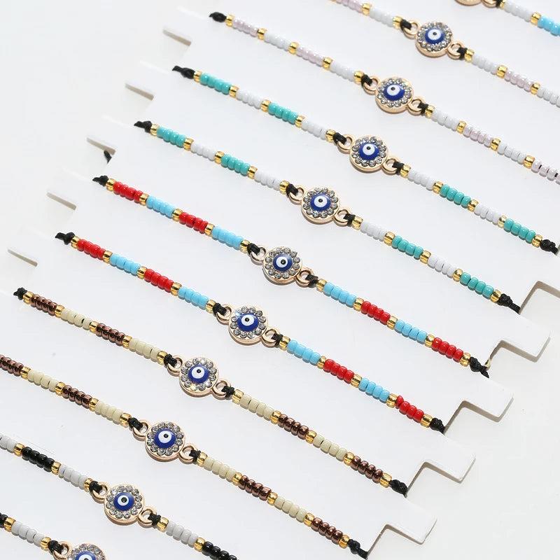 Colorful Beaded Eye Charm Bracelets Set for Women