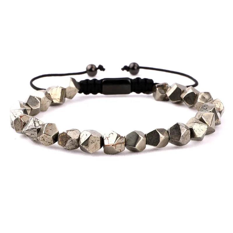 Pyrite Brown Tiger Eye Beaded Friendship Bracelet Men Jewelry