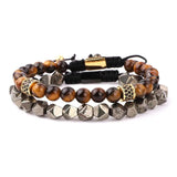 Pyrite Brown Tiger Eye Beaded Friendship Bracelet Men Jewelry