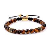 Pyrite Brown Tiger Eye Beaded Friendship Bracelet Men Jewelry