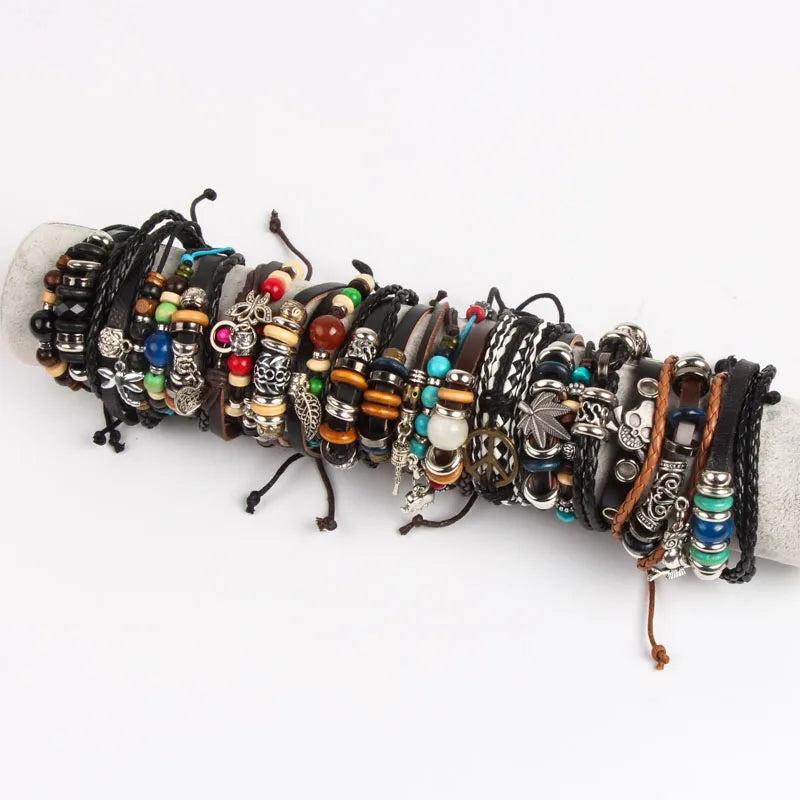 Mixed Metal Leather Cuffs Ghost Bracelets (6 Pieces)