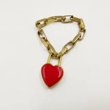 Rongho Vintage Red Lock Heart Bracelet Punk Metal Star Femme Jewelry