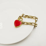 Rongho Vintage Red Lock Heart Bracelet Punk Metal Star Femme Jewelry