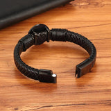 Classic Coin Pattern Steel Men's Leather Bracelet High Bangle