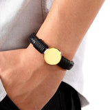 Classic Coin Pattern Steel Men's Leather Bracelet High Bangle