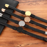 Classic Coin Pattern Steel Men's Leather Bracelet High Bangle