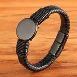 Classic Coin Pattern Steel Men's Leather Bracelet High Bangle