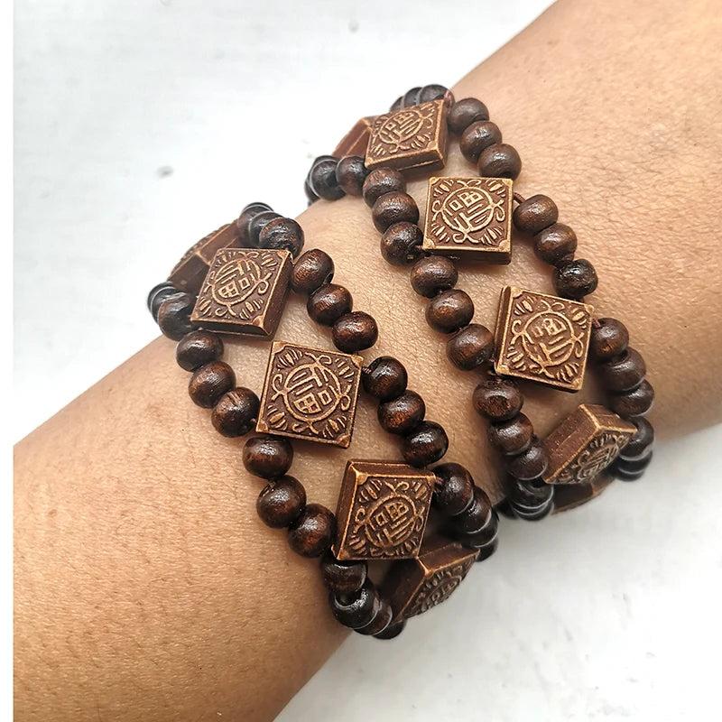 3pcs/lot Bracelet Chinese Lucky Sign Charm Wooden