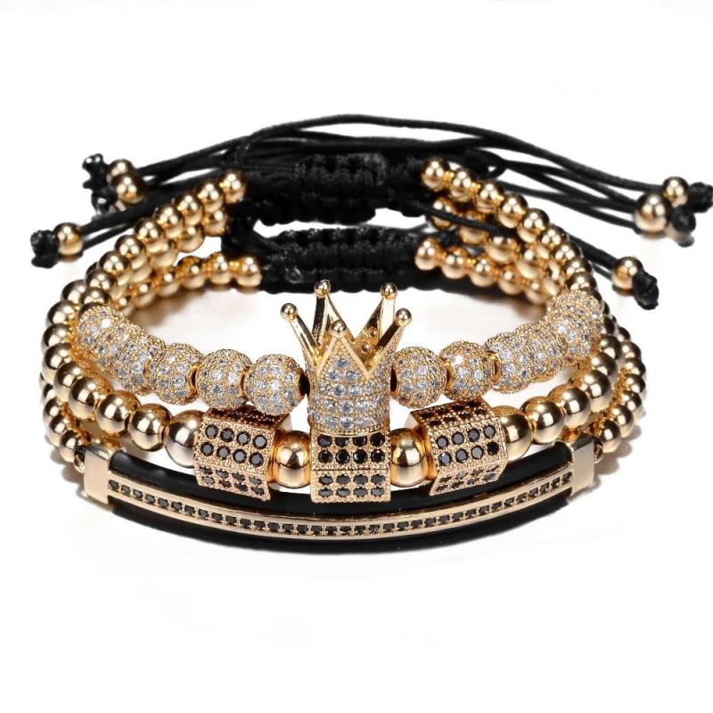 3pcs/Set Zircon Hip Hop Bracelets Men CZ Charm Braided Pulseira