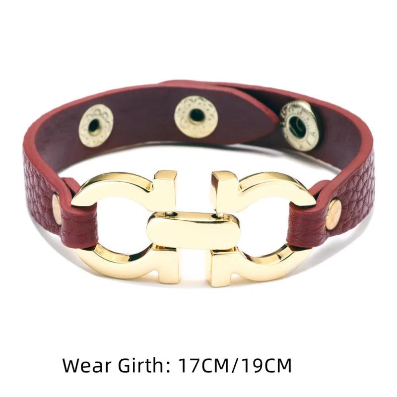 Spring Female Leather Bracelets Office Lady Metal Clasp Brown PU Wristband