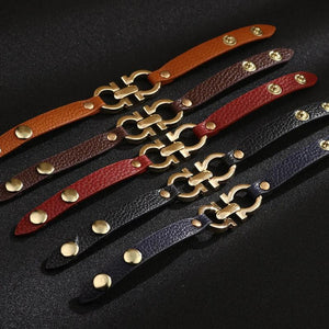 Spring Female Leather Bracelets Office Lady Metal Clasp Brown PU Wristband