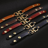 Spring Female Leather Bracelets Office Lady Metal Clasp Brown PU Wristband