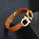Spring Female Leather Bracelets Office Lady Metal Clasp Brown PU Wristband