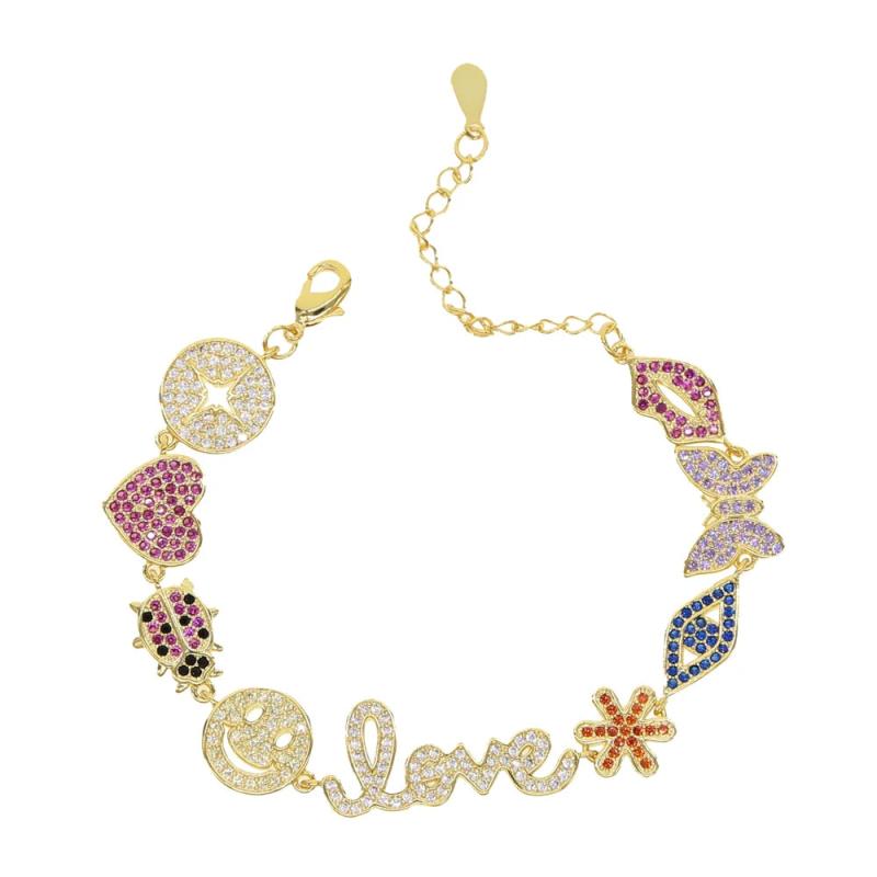 Colorful Lucky Eye Flower Animals Charm Chain Bracelets Bangle for Women