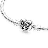 925 Silver Family Tree Snake Chain Bangle Bracelet Women Beads Jewelry DIY